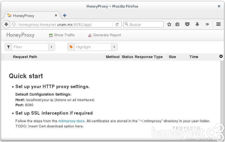 Figura 13. Interfaz web de HoneyProxy